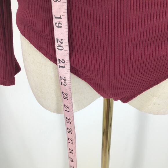 LULU'S SZ S Casual Love Burgundy Ribbed Long Sleeve Bodysuit NWT b62 - Picture 5 of 10